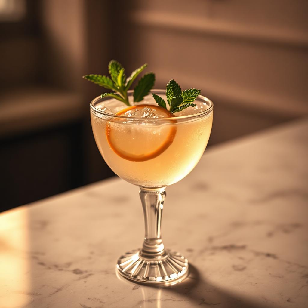 Citrus dirty soda in a crystal coupe
