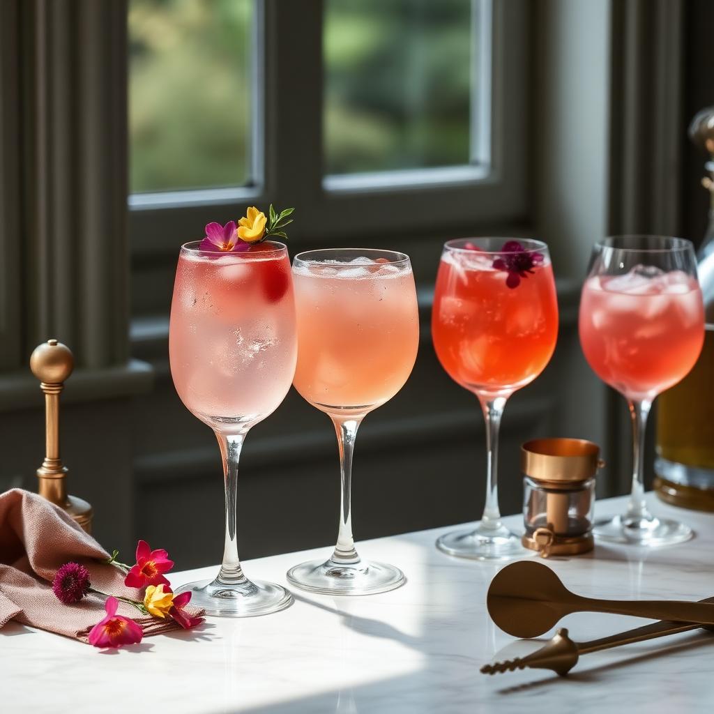 Row of pink lemonades with edible flowers